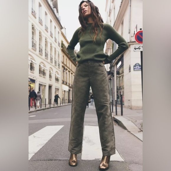Zara FAUX SUEDE STRAIGHT-LEG TROUSERS - Picture 1 of 6